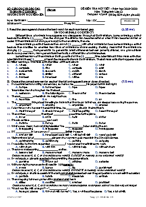 Đề kiểm tra 1 tiết môn Tiếng Anh Lớp 12 - Mã 215 - Năm học 2019-2020 - Trường THPT Nguyễn Hiền